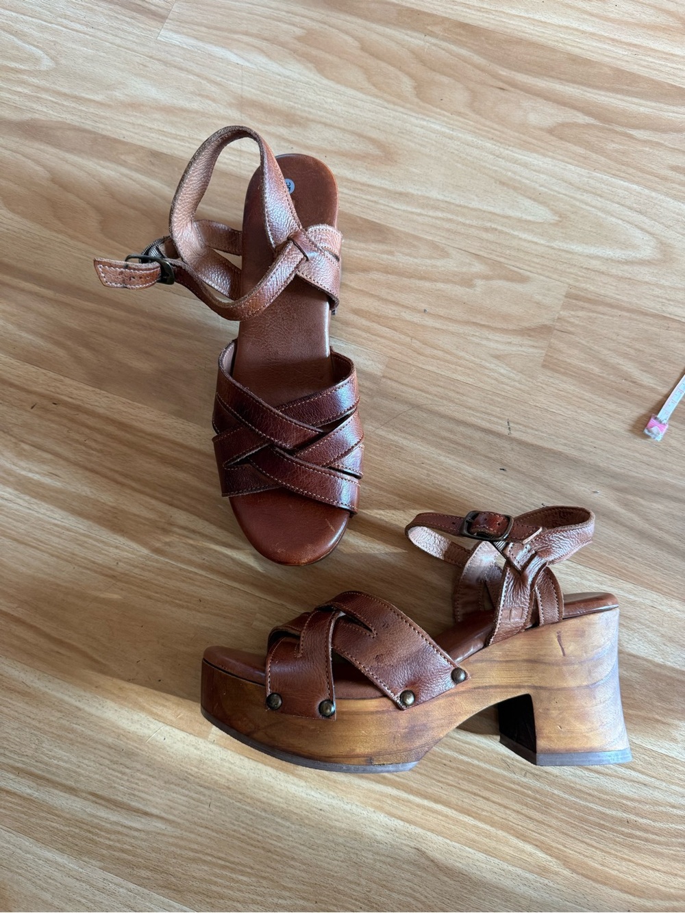 Ladies Bed Stu Paulina Heeled Wooden Platform Sandals - Sz 9